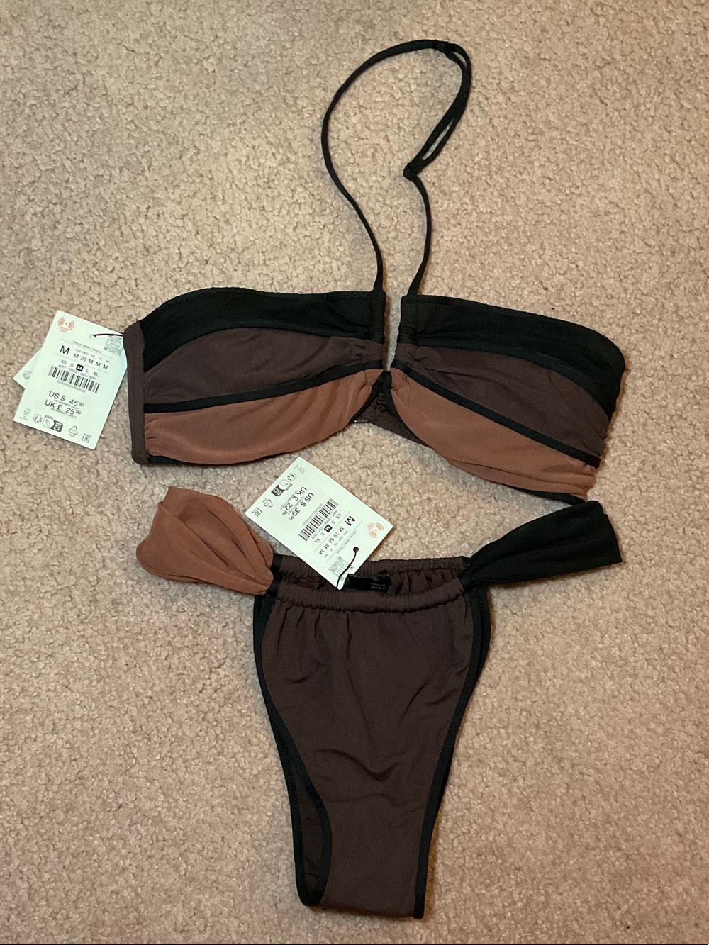 Zara Two-Tone Brown and Black Bandeau Bikini Set